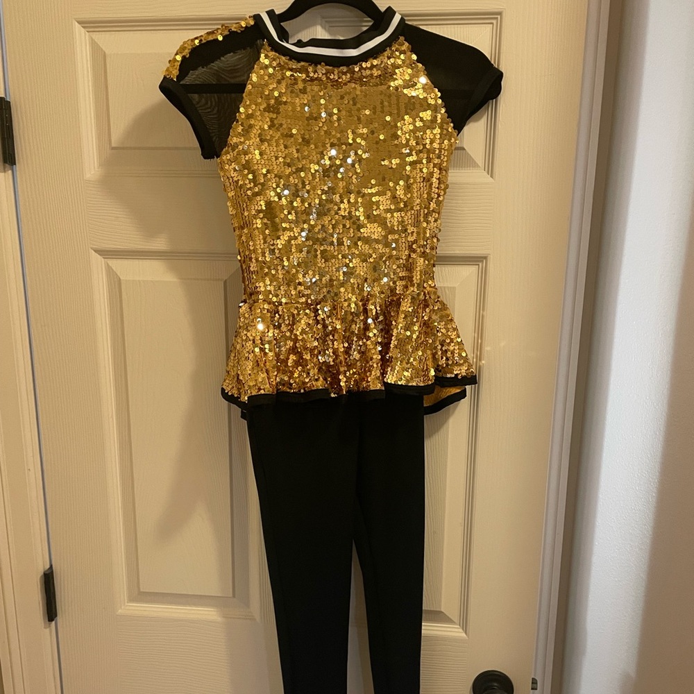 Gold sequin peplum bodysuit